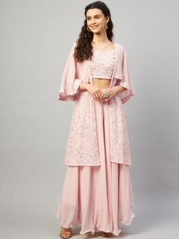 Mulmul - Blush Pink Sequin Embroidered Co-Ord (Set of 4)